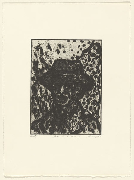 Artist: b'Lee, Graeme.' | Title: b'Man in a hat VII' | Date: 1996, May | Technique: b'etching, printed in black ink with plate-tone, from one plate'