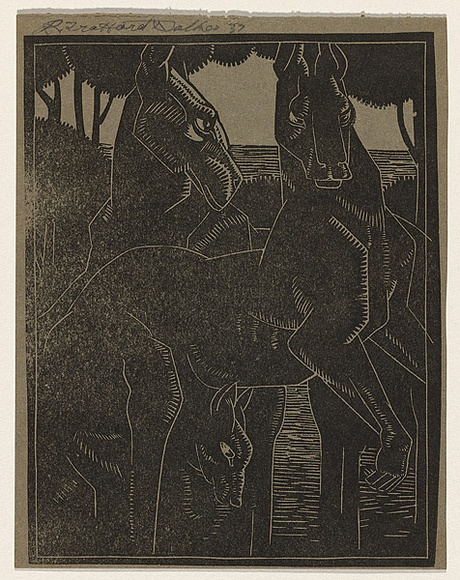 Artist: b'Walker, Ralph Trafford.' | Title: b'(Kangaroos and joey)' | Date: 1937 | Technique: b'linocut, printed in black ink, from one block'