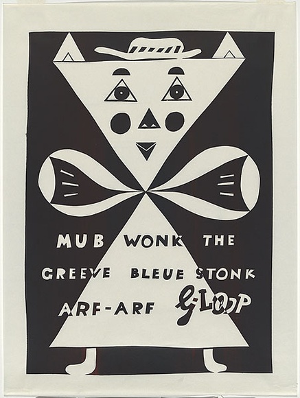 Artist: b'Brown, Mike.' | Title: b'Mub wonk the greeve bleue stonk arf-aft gloop.' | Date: c.1970 | Technique: b'screenprint, printed in black ink, from one stencil'