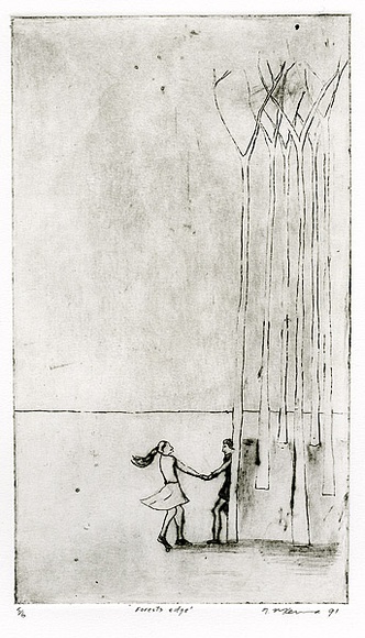 Artist: b'McKenna, Noel.' | Title: bForest's edge | Date: 1991 | Technique: b'etching, printed in black ink, from one plate' | Copyright: b'\xc2\xa9 Noel McKenna'