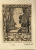Artist: FEINT, Adrian | Title: Bookplate: Walter F Burfitt. | Date: 1925 | Technique: etching, printed in brown ink with plate-tone, from one plate | Copyright: Courtesy the Estate of Adrian Feint