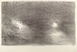 Artist: Mortensen, Kevin. | Title: not titled [soft grey nocturnal landscape with two light areas] | Date: 1985 | Technique: lithograph, printed in black ink, from one stone | Copyright: This work appears on screen courtesy of the artist