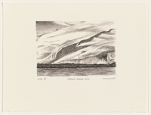 Artist: b'Elliott, Fred W.' | Title: b'Heard Island, 1956' | Date: 1997, February | Technique: b'photo-lithograph, printed in black ink, from one stone' | Copyright: b'By courtesy of the artist'