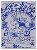 Artist: EARTHWORKS POSTER COLLECTIVE | Title: Music is an open sky. Last straw, Free Kata, John Clare, Out to lunch. | Date: 1975 | Technique: screenprint, printed in blue ink, from one stencil