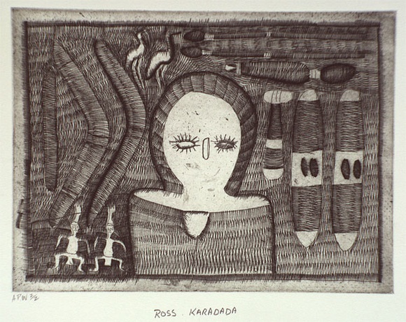 Artist: b'KARADADA, Ross' | Title: b'not titled #1 [wandjina]' | Date: 1995, proofed | Technique: b'etching, printed in black ink, from one plate'