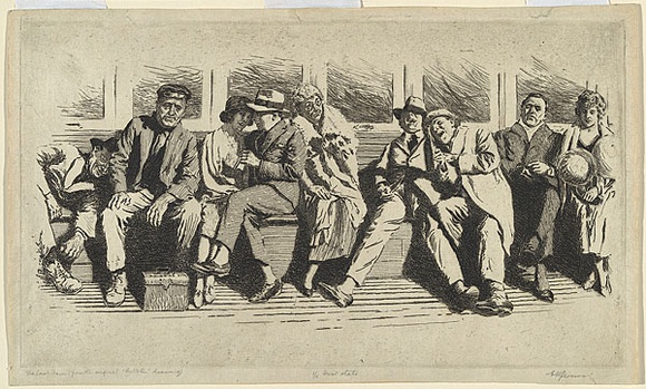 Artist: b'Percival, C.H.' | Title: b'The last tram.' | Date: c.1925 | Technique: b'etching, printed in black ink, from one plate'