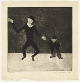 Artist: b'WILLIAMS, Fred' | Title: b'Dancing figures' | Date: 1954-55 | Technique: b'etching, engraving, drypoint and aquatint, printed in black ink, from one copper plate; with ink additions' | Copyright: b'\xc2\xa9 Fred Williams Estate'