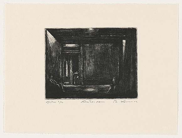 Artist: b'AMOR, Rick' | Title: b'Anteroom' | Date: 2002, May | Technique: b'etching, printed in black ink, from one plate' | Copyright: b'Image reproduced courtesy the artist and Niagara Galleries, Melbourne'