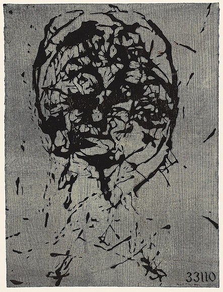 Artist: b'Tillers, Imants.' | Title: b'Flight at 33110' | Date: 1993 | Technique: b'woodcut, printed in white and black ink, from two blocks' | Copyright: b'Courtesy of the artist'