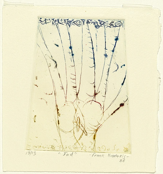 Artist: b'Hiotakis, Frank.' | Title: b'Jad' | Date: 1988 | Technique: b'drypoint, printed in colour, from one plate' | Copyright: b'\xc2\xa9 Frank Hiotakis, Australia'