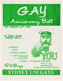 Artist: b'EARTHWORKS POSTER COLLECTIVE' | Title: b'Gay Anniversary Ball' | Date: 1979 | Technique: b'screenprint, printed in green ink, from one stencil'