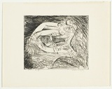 Artist: BOYD, Arthur | Title: Figure with eyes grasping small ram. | Date: (1962-63) | Technique: etching, printed in black ink, from one plate | Copyright: Reproduced with permission of Bundanon Trust