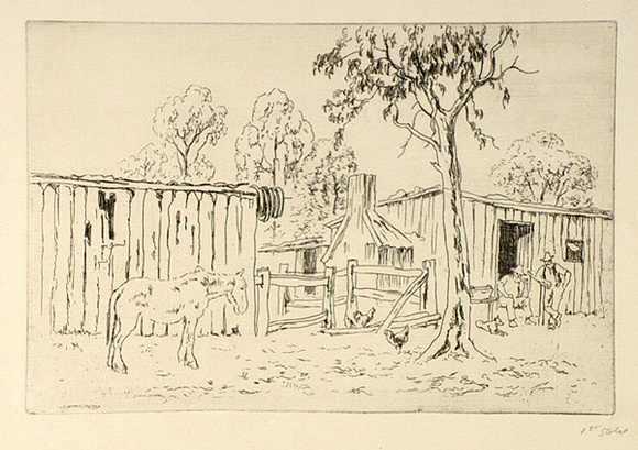 Artist: b'LINDSAY, Lionel' | Title: b'Sunday' | Date: 1950s | Technique: b'etching, printed in black ink, from one plate' | Copyright: b'Courtesy of the National Library of Australia'