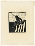 Title: b'not titled [nude on striped beach towel]' | Date: 1964 | Technique: b'linocut, printed in black ink, from one block'