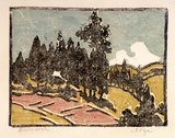 Artist: Pye, Mabel. | Title: Summer [the cottage] | Date: 1939 | Technique: linocut, printed in colour, from multiple blocks