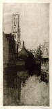 Artist: LONG, Sydney | Title: The belfry, Bruges | Date: c.1919 | Technique: etching and drypoint, printed in sepia ink, from one aluminium plate | Copyright: Reproduced with the kind permission of the Ophthalmic Research Institute of Australia