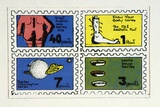 Artist: b'Conacher, Andrew.' | Title: b'(Poster of four stamps).' | Date: c.1974 | Technique: b'screenprint, printed in colour, from multiple stencils'