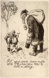 Artist: b'LINDSAY, Lionel' | Title: bGreeting card: Put your sack down mate and I'll show you how to roll a swag | Date: 1958 | Technique: b'etching, printed in black ink, from one plate' | Copyright: b'Courtesy of the National Library of Australia'