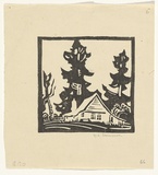 Artist: b'Barringer, Gwen' | Title: b'(House and trees).' | Date: c.1930 | Technique: b'linocut, printed in black ink, from one block'