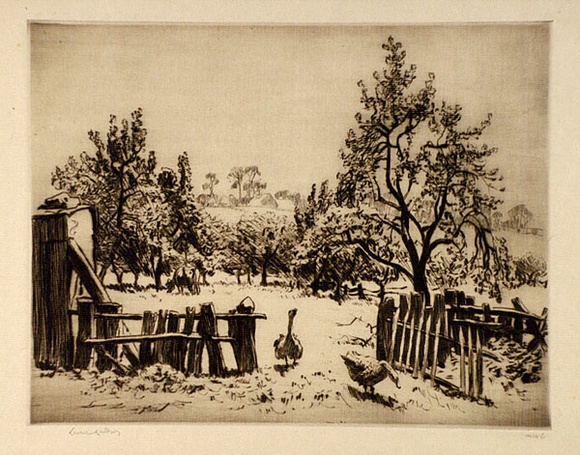 Artist: b'LINDSAY, Lionel' | Title: b'The old orchard, Ambleside' | Date: 1925 | Technique: b'drypoint, printed in brown ink with plate-tone, from one plate' | Copyright: b'Courtesy of the National Library of Australia'