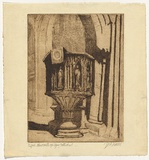 Title: b'Pulpit, Newcastle upon Tyne, Cathedral' | Date: c.1939 | Technique: b'etching, printed in brown ink, from one plate'