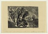 Artist: Groblicka, Lidia. | Title: Landscape with sitting women | Date: 1956-57 | Technique: woodcut, printed in black ink, from one block