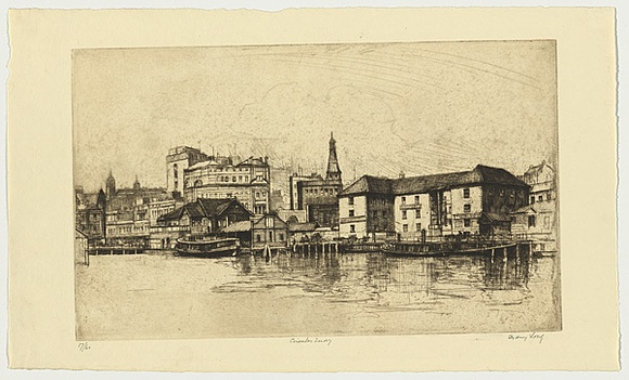 Artist: LONG, Sydney | Title: Circular Quay, Sydney | Date: 1926 | Technique: line-etching and drypoint, printed in warm black ink with plate-tone, from one copper plate | Copyright: Reproduced with the kind permission of the Ophthalmic Research Institute of Australia