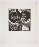 Artist: b'Sakale John, Laben.' | Title: b'Huli wigman' | Date: 2002 | Technique: b'linocut, printed in black ink, from one block; boarder drawn in black ink'