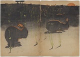 Artist: b'Rede, Geraldine.' | Title: b'not titled [four rabbits and grass] [part image]' | Date: 1905 | Technique: b'woodcut, printed in black ink in the Japanese manner, from two blocks'