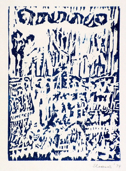 Artist: b'SHEARER, Mitzi' | Title: b'not titled' | Date: 1979 | Technique: b'woodcut, printed in blue ink, from one block'