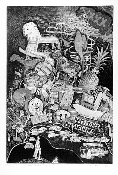 Artist: b'McBurnie, Ron.' | Title: b'Big Deal' | Date: 1990 | Technique: b'etching, and aquatint, printed in black ink, from one zinc plate' | Copyright: b'\xc2\xa9 Ron McBurnie'