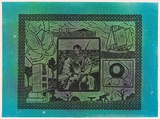 Title: b'Pearling industry' | Date: 1994 | Technique: b'linocut, printed in black ink, from one block; hand-coloured'