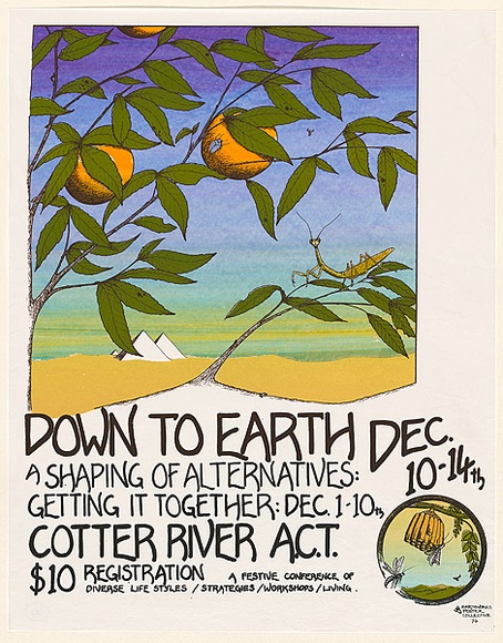 Artist: b'LITTLE, Colin' | Title: b'Down to earth. A shaping of alternatives: Getting it together...A festive conference.' | Date: 1976 | Technique: b'screenprint, printed in colour, from five stencils'