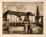 Artist: b'LINDSAY, Lionel' | Title: b'Old commissariat stores, Circular Quay.' | Date: 1912 | Technique: b'etching, printed in brown ink with plate-tone, from one plate' | Copyright: b'Courtesy of the National Library of Australia'