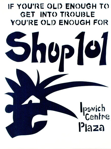 Artist: b'Stannard, Chris.' | Title: b'Shop 101' | Date: 1993, January | Technique: b'screenprint, printed in blue, from one stencil'