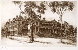 Artist: b'Stockfeld, R.H.' | Title: b'not titled [unknown building]' | Date: c.1935 | Technique: b'etching, printed in sepia ink, from one plate'