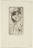 Artist: WALKER, Murray | Title: (Standing female nude trying on hat) | Technique: etching, printed in black ink, from one plate