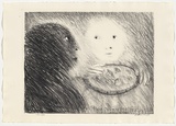 Artist: b'BOYD, Arthur' | Title: b'St Clare offering marzipan to St Francis.' | Date: (1965) | Technique: b'lithograph, printed in black ink, from one plate' | Copyright: b'Reproduced with permission of Bundanon Trust'