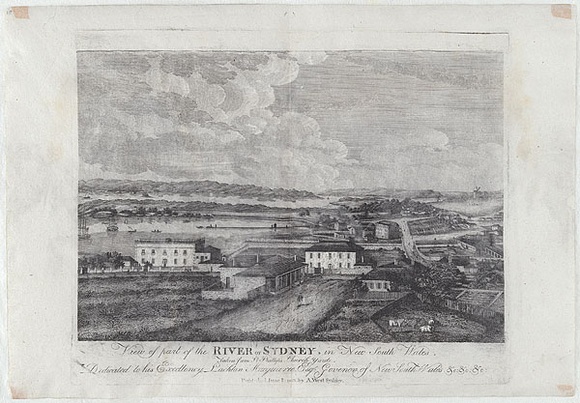 Artist: b'UNKNOWN ARTIST,' | Title: bView of part of the river of Sydney, in New South Wales. Taken from St. Phillip's church yard. | Date: 1813 | Technique: b'engraving, printed in black ink, from one copper plate'