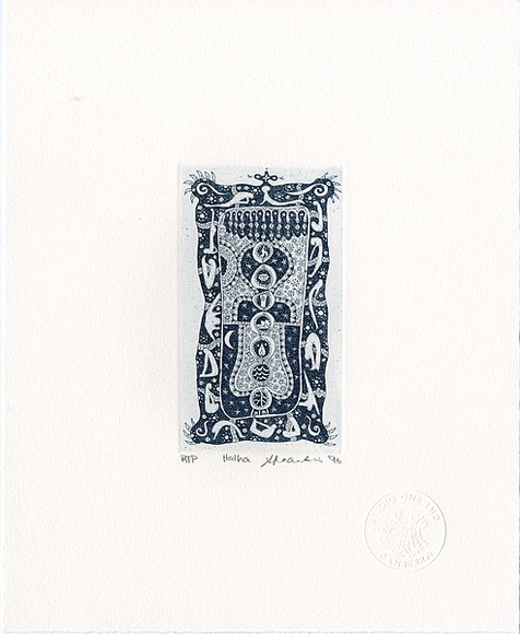 Artist: b'Franklin, Annie.' | Title: b'Hatha.' | Date: 1996 | Technique: b'etching, printed in blue ink, from one zinc plate'