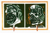 Artist: b'HANRAHAN, Barbara' | Title: b'Two men with ties' | Date: 1966 | Technique: b'lithograph, printed in colour, from four plates'