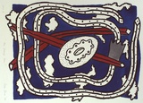Artist: b'Bowen, Dean.' | Title: b'The strange gear' | Date: 1988 | Technique: b'lithograph, printed in colour, from four stones'