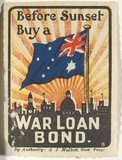 Artist: b'UNKNOWN' | Title: b'Stamp: Before sunset buy a war loan bond' | Date: c.1942 | Technique: b'line-block, printed in colour, from multiple blocks'