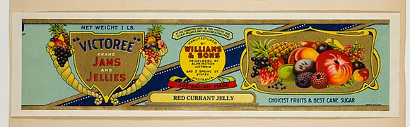 Artist: b'Burdett, Frank.' | Title: b'Label: Victoree jams and jellies.' | Date: (1930) | Technique: b'lithograph, printed in colour, from multiple stones [or plates]'