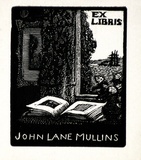 Artist: b'LINDSAY, Lionel' | Title: b'Bookplate: John Lane Mullins' | Date: 1922 | Technique: b'wood-engraving, printed in black ink, from one block' | Copyright: b'Courtesy of the National Library of Australia'