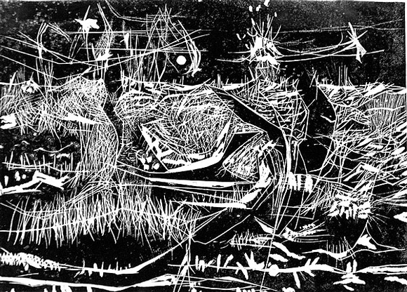 Artist: b'GLEGHORN, Tom.' | Title: b'The broken sea' | Date: 1961 | Technique: b'woodcut, printed in black ink, from one masonite block' | Copyright: b'\xc2\xa9 Thomas Gleghorn'