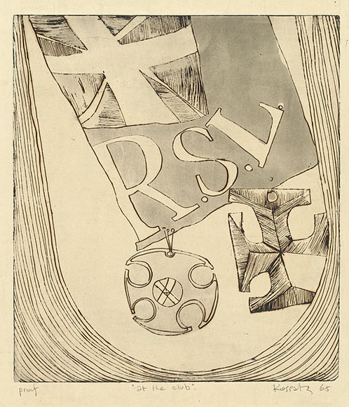 Title: b'At the club' | Date: 1965 | Technique: b'etching and aquatint, printed in black ink with plate-tone, from one plate'