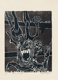Artist: b'MEYER, Bill' | Title: b'Falling shayd' | Date: 1969 | Technique: b'woodcut, printed in two colours, from reduction block process' | Copyright: b'\xc2\xa9 Bill Meyer'