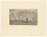 Artist: b'WILLIAMS, Fred' | Title: b'Landscape with a church' | Date: 1955-56 | Technique: b'etching, engraving, aquatint and foul biting, printed in black ink, from one zinc plate' | Copyright: b'\xc2\xa9 Fred Williams Estate'