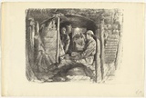 Artist: Dyson, Will. | Title: Battery Commander's dug-out, Hill 60. | Date: 1918 | Technique: lithograph, printed in black ink, from one stone Arnold unbleached